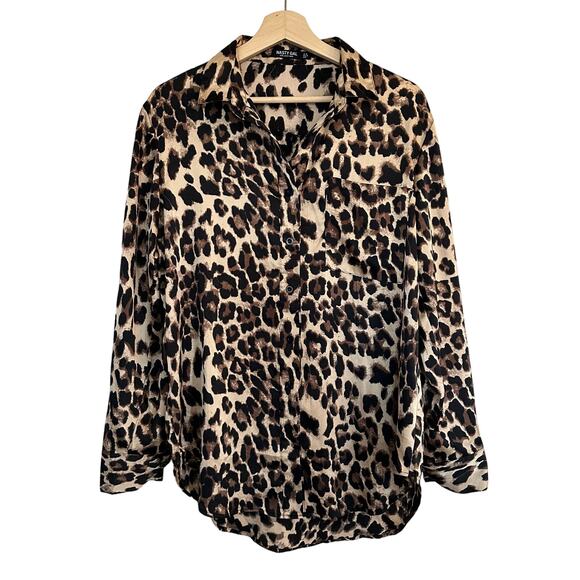 Nasty Gal Cheetah Print Button Up Blouse Size 6 - Picture 1 of 7